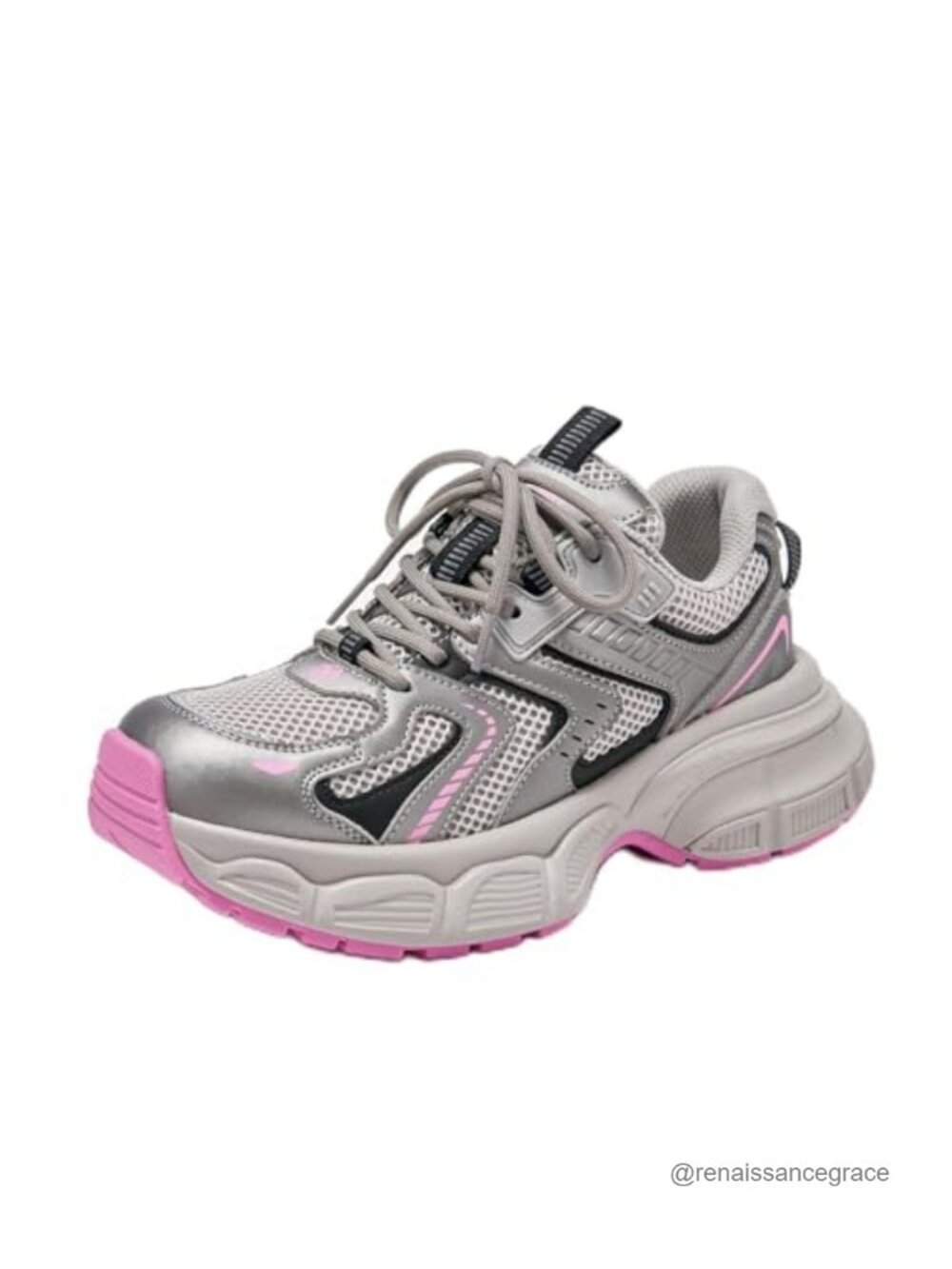 Women's Chunky Platform Fashion Sneakers Mesh Lace-Up Athletic Shoes